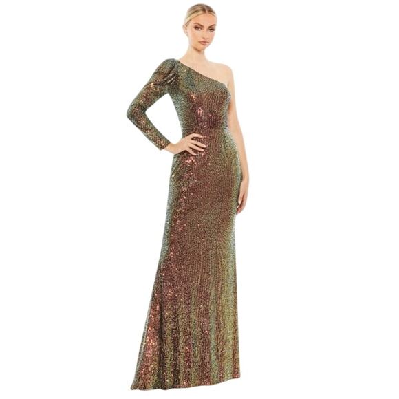MAC DUGGAL Dress Size 4 Evening Gown Sequin Iridescent NEW One Shoulder - Picture 1 of 7